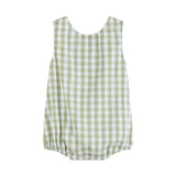 Lil Cactus-Classic Sage Green Gingham Bubble Romper