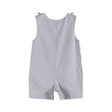 Lil Cactus-Gray Gingham Green Tractor Applique Shortalls