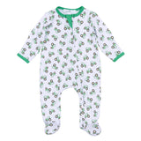 Lil' Green Tractor Print Zip Footie