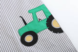 Lil Cactus-Gray Gingham Green Tractor Applique Shortalls