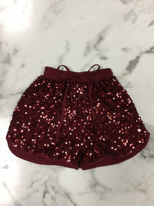 M.L. Kids-Girls Sequin Shorts- maroon