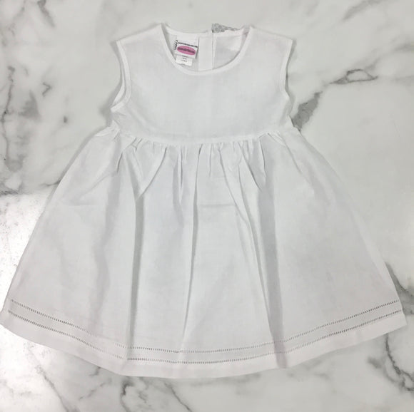 Embroider This-Girls White Linen Sleeveless Dress