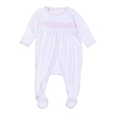 Gingham Dots Smocked Footie - Pink