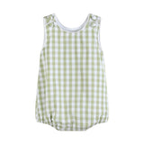 Lil Cactus-Classic Sage Green Gingham Bubble Romper