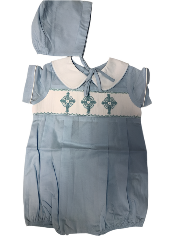 Love Me Blue Holy Cross Infant Bubble with Hat
