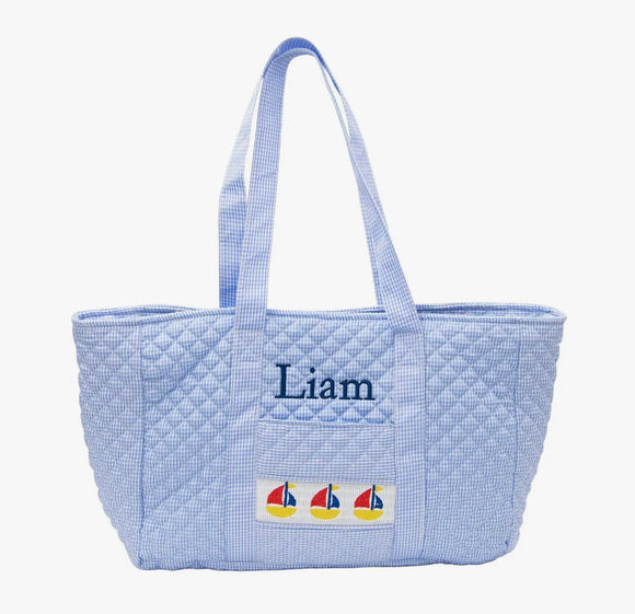 MSC-Smocked Blue Sailboat Tote Bag