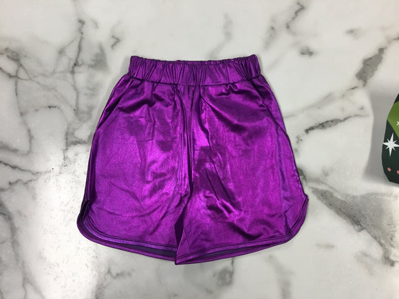 M.L. Kids-Girls Metallic shorts-purple