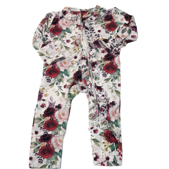 Rocking Royalty-Ruby Lush Floral Ruffle Zip Footie