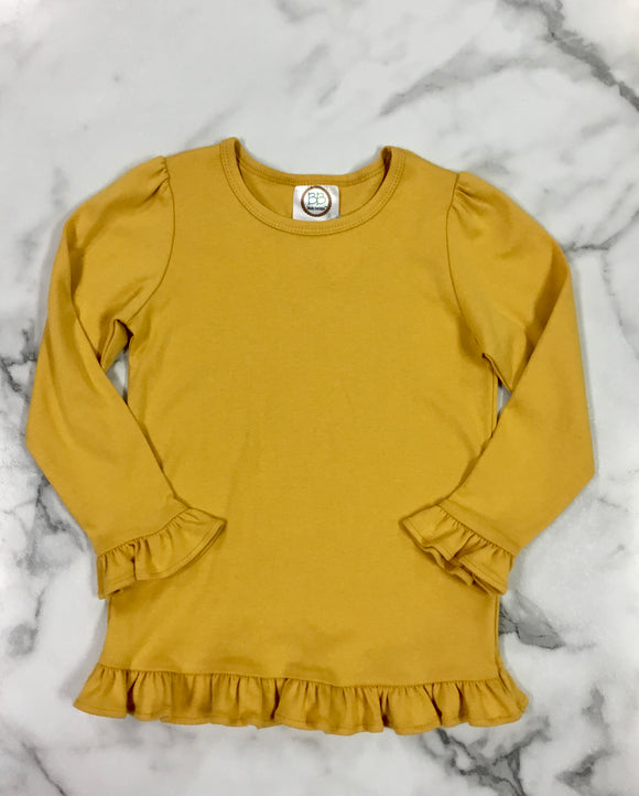 BB-Girl’s Mustard Yellow Long Sleeve Ruffle Shirt