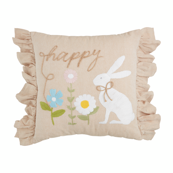 Mudpie-Happy Embroidery Pillow