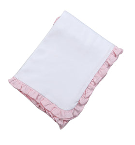 Baby Loren-White Receiving Blank with Pink Ruffle