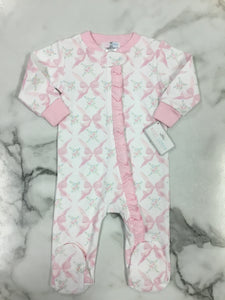 Baby Loren-Pink Bows Pima Zipper Footie