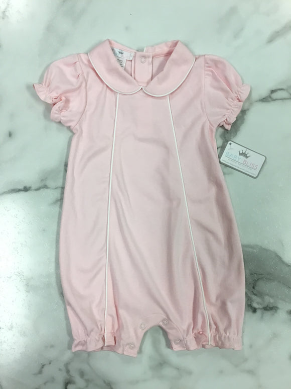 Baby Bliss-Pink Romper with White Piping