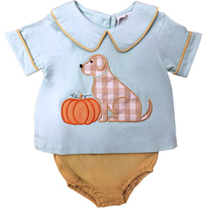 True-Pumpkin Puppy Applique Bloomer Set