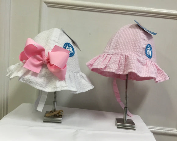Wee Ones-Reversible Sun Hat with add on Bow slit-Seersucker (Bow NOT included)
