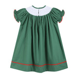Green Christmas Tree Smocked Bishop Dress