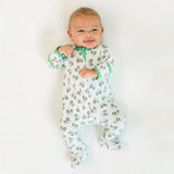 Lil' Green Tractor Print Zip Footie