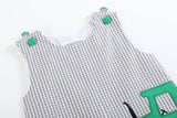 Lil Cactus-Gray Gingham Green Tractor Applique Shortalls