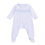 Gingham Dots Smocked Footie - Blue