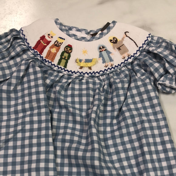 Banana Split Nativity Smocked Bishop Dress