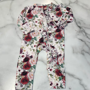 Rocking Royalty-Ruby Lush Floral Ruffle Zip Footie
