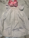 Baby Blessings-White Dress with Flutter Sleeves and Pink and Mint Smocking