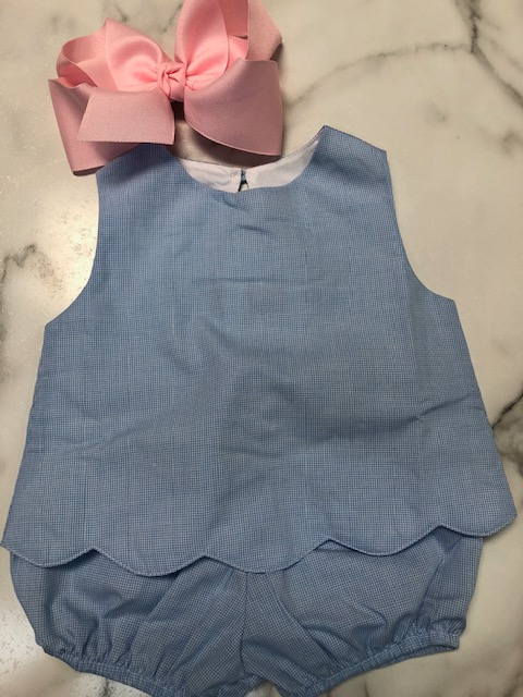 Mom & Me- Blue Gingham Scalloped Top with Bloomer/ Free Name or Monogram