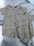 Honesty- Khaki Boy Peter Pan Pleated Button Two Piece Set