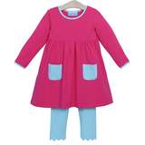 Trotter Street Kids-Annie Long Sleeve Pant Set Fuchsia/Mint with Name or Monogram