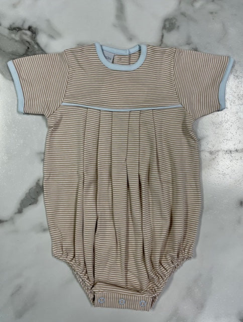 Squiggles- Boy Red Stripe Romper with Baby Blue Trim
