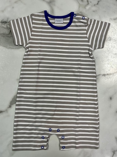 Squiggles- Boy Stripe Romper with Blue Trim