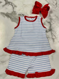 Squiggles- Girl Light Blue Stripe with Red Ruffles