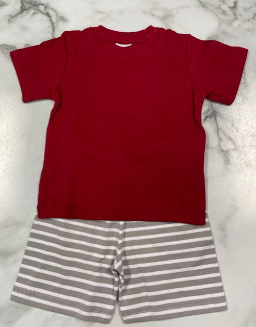Squiggles-Boy Maroon Shirt with Grey Striped Shorts
