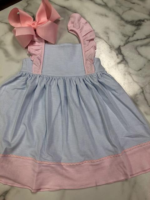 Squiggles- Dress with Ruffles-Blue Stripe/Pink