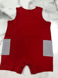Squiggles-Boy Red Sunsuit with Blue Stripe Pockets