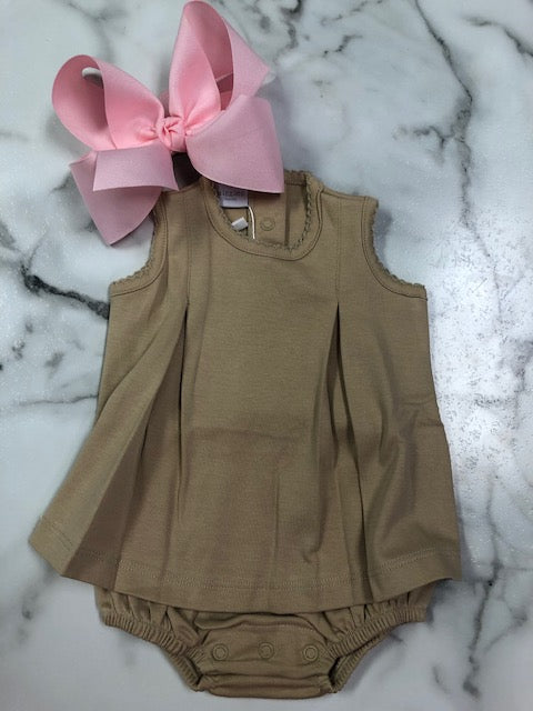 Squiggles-Girl Dressy Romper-Latte Base with LatteFront