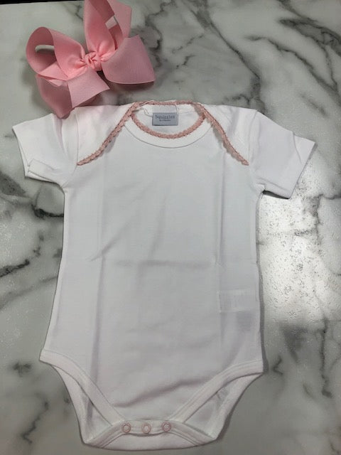 Squiggles- Onesie with Crochet White/Pink