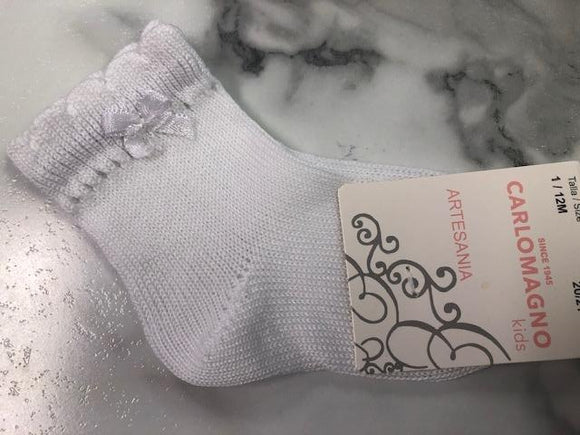 Carlomagno- Infant White Openwork Scottish Yarn Socks