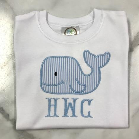 Whale Applique with Initials or Name-Boy