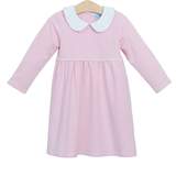 Trotter Street Kids-Claire Long Sleeve  Dress Lt. Pink Stripe with Name or Monogram