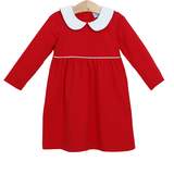 Trotter Street Kids-Claire Long Sleeve  Dress Red Stripe or Red Solid with Name or Monogram