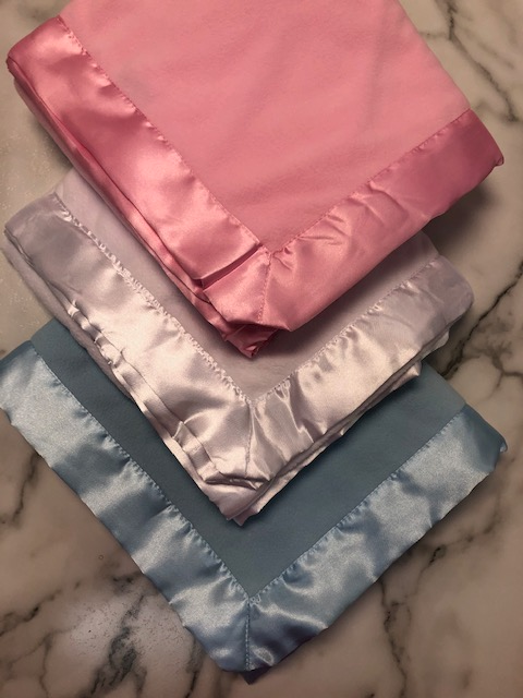 Pink baby blanket with satin trim online