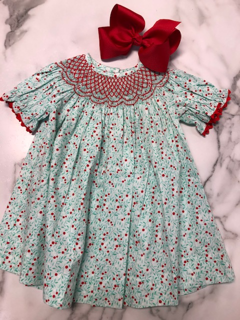 Three Sisters Dress with Red Smocking