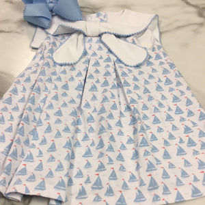 True- Sailor Collar Dress- Sailboats