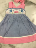 Lil Cactus Blue and Pink Ocean Smocked Sundress