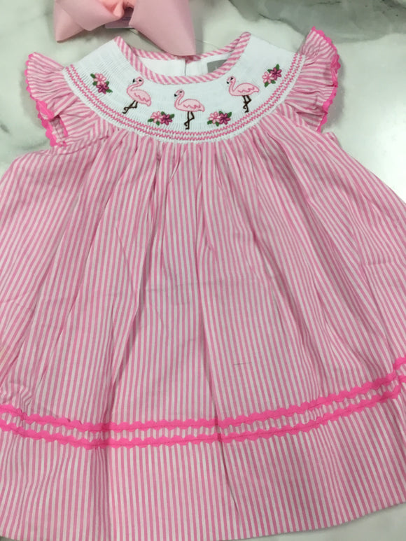 Lil Cactus-Pink Striped Flamingo Bishop Dress