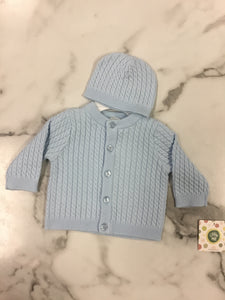 Little Me-Huggable Cable Knit Sweater Baby Blue with Beanie
