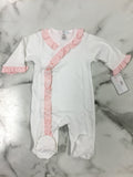 Baby Loren-White with Pink Trim Pima Cotton Zipper Footie