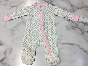 Baby Loren Christmas Footie Pajamas with Pink Ruffle