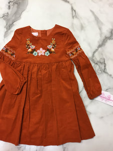 Bonnie Jean Rust Dress with Floral Embroidery Yoke